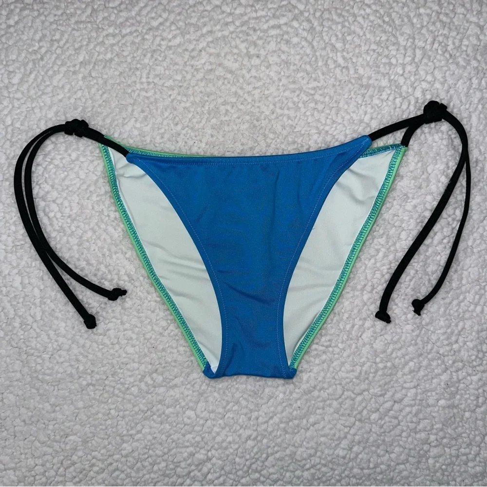 Victoria’s Secret PINK bikini blue green black hip ties summer beach swim M